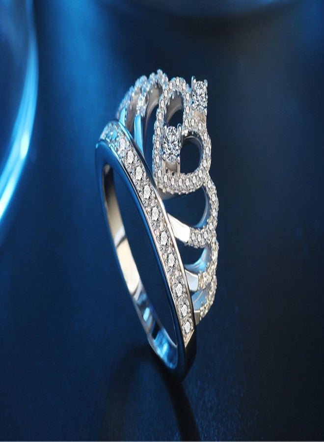 CCBFY Princess Queen Crown Rings for Women Eternity Heart-Shaped Promise Ring Zircon Jewelry Silver 9.5 - Image 5